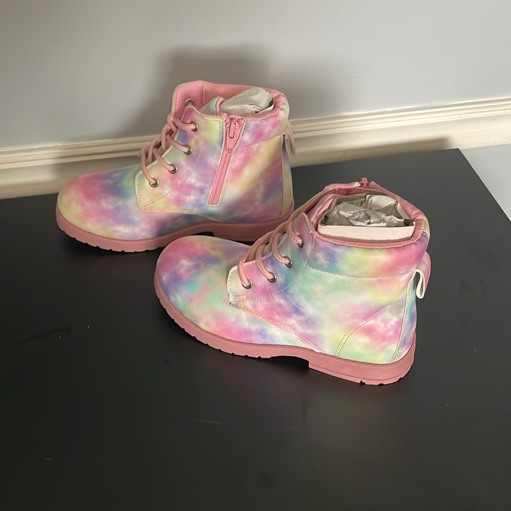Fab kids pastel marble printed sole boots, rainbow color, size 13